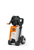 Vista laterale dell'idropulitrice STIHL RE 120 PLUS con dettagli del tamburo per tubo