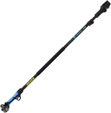 Cesoia elettrica telescopica professionale per potatura, batteria al litio, manico ergonomico, regolabile in altezza, leggera e maneggevole, ideale per giardinaggio e cura degli alberi, colore nero e blu.