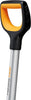 Manico ergonomico Fiskars X-series con impugnatura arancione e nera, ideale per attrezzi da giardinaggio, design resistente e confortevole per una presa sicura e stabile, perfetto per lavori di scavo e piantagione.
