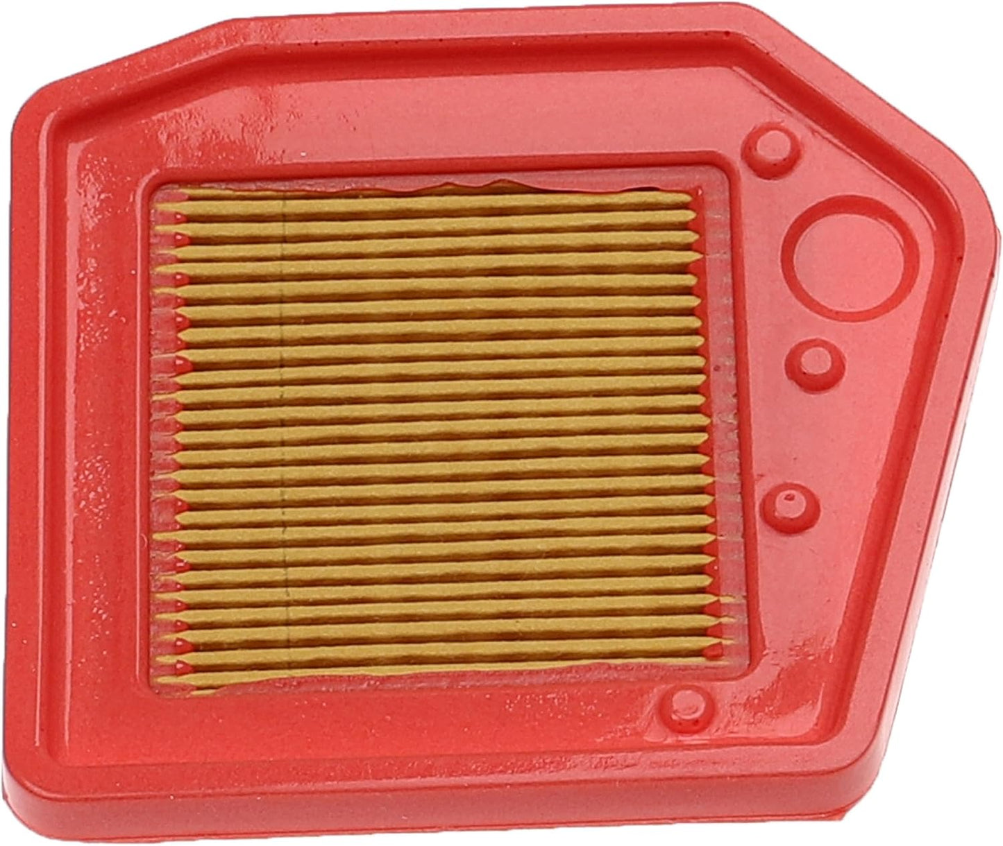 Filtro dell'aria per motori, compatibile con vari modelli di tosaerba e attrezzi da giardino. Design rettangolare con bordo rosso e materiale filtrante giallo, ideale per migliorare le prestazioni del motore e garantire una lunga durata.