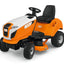 Vista frontale del trattorino STIHL RT 4097 SX con dettagli del sedile.