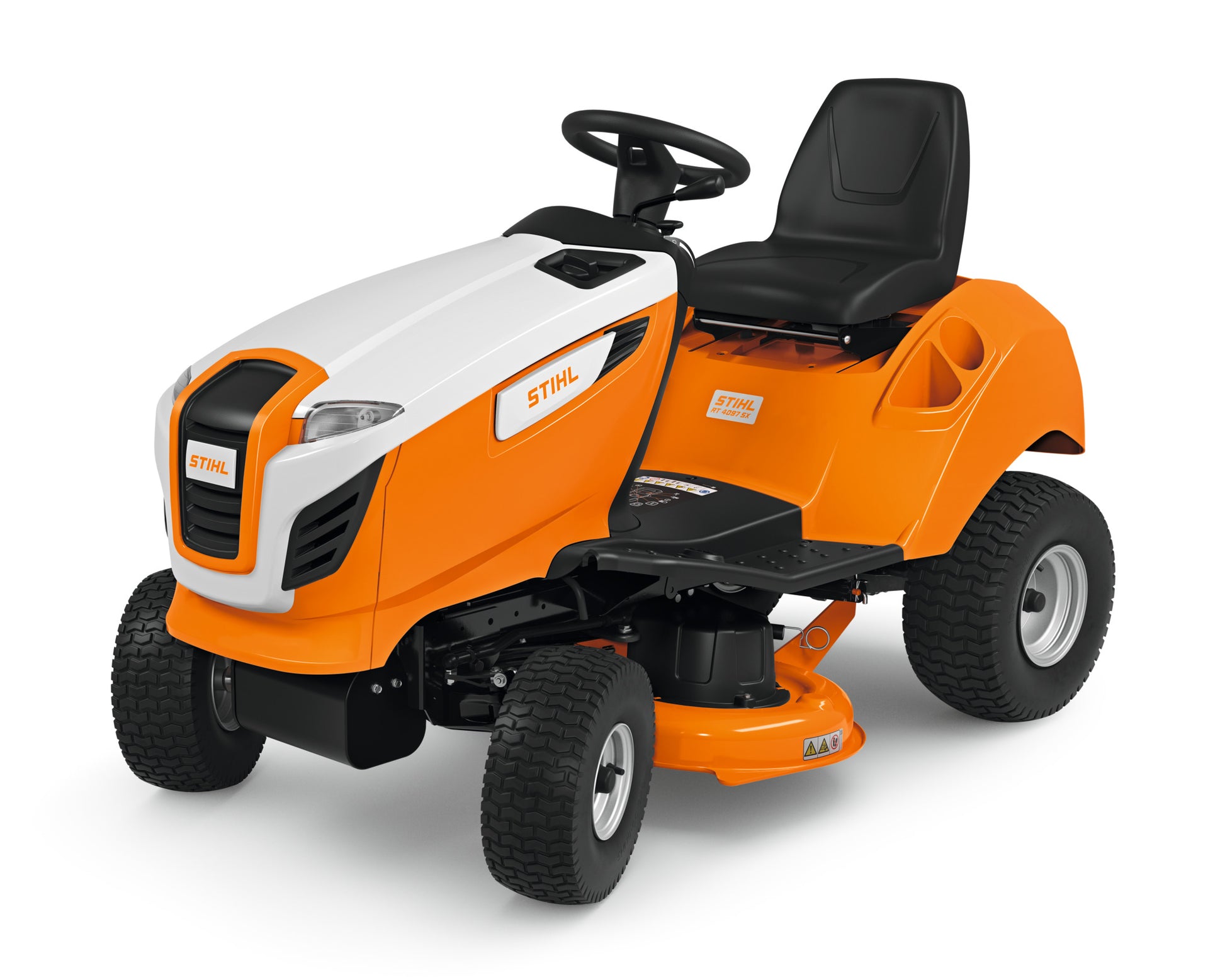 Vista frontale del trattorino STIHL RT 4097 SX con dettagli del sedile.