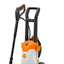 Visione laterale della Stihl RE 80 con tubo ad alta pressione connesso.
