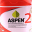 Tanica di benzina alchilata Aspen 2 per motori a due tempi, 5 litri, con il 2% di olio biodegradabile, combustibile ecologico per professionisti, confezione rossa con logo verde e scritte in diverse lingue.