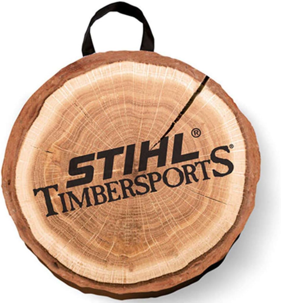 Cuscino decorativo a forma di tronco d'albero con logo STIHL TIMBERSPORTS, perfetto per appassionati di sport del legno, arredamento rustico, accessorio per casa o ufficio, regalo originale per amanti della natura e del design naturale.