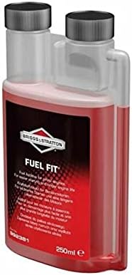 Bottiglia di additivo per carburante Briggs & Stratton Fuel Fit da 250 ml, progettato per mantenere il carburante fresco e proteggere i motori a benzina da depositi e corrosione. Ideale per attrezzature da giardino e piccoli motori.