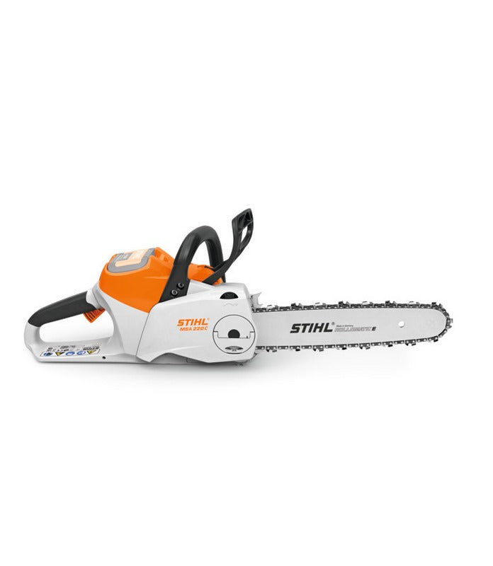 Motosega a batteria STIHL MSA 120 C-BQ con barra da 30 cm, ideale per taglio legna e giardinaggio. Design ergonomico, leggera, silenziosa e a basse emissioni. Perfetta per uso domestico e professionale.