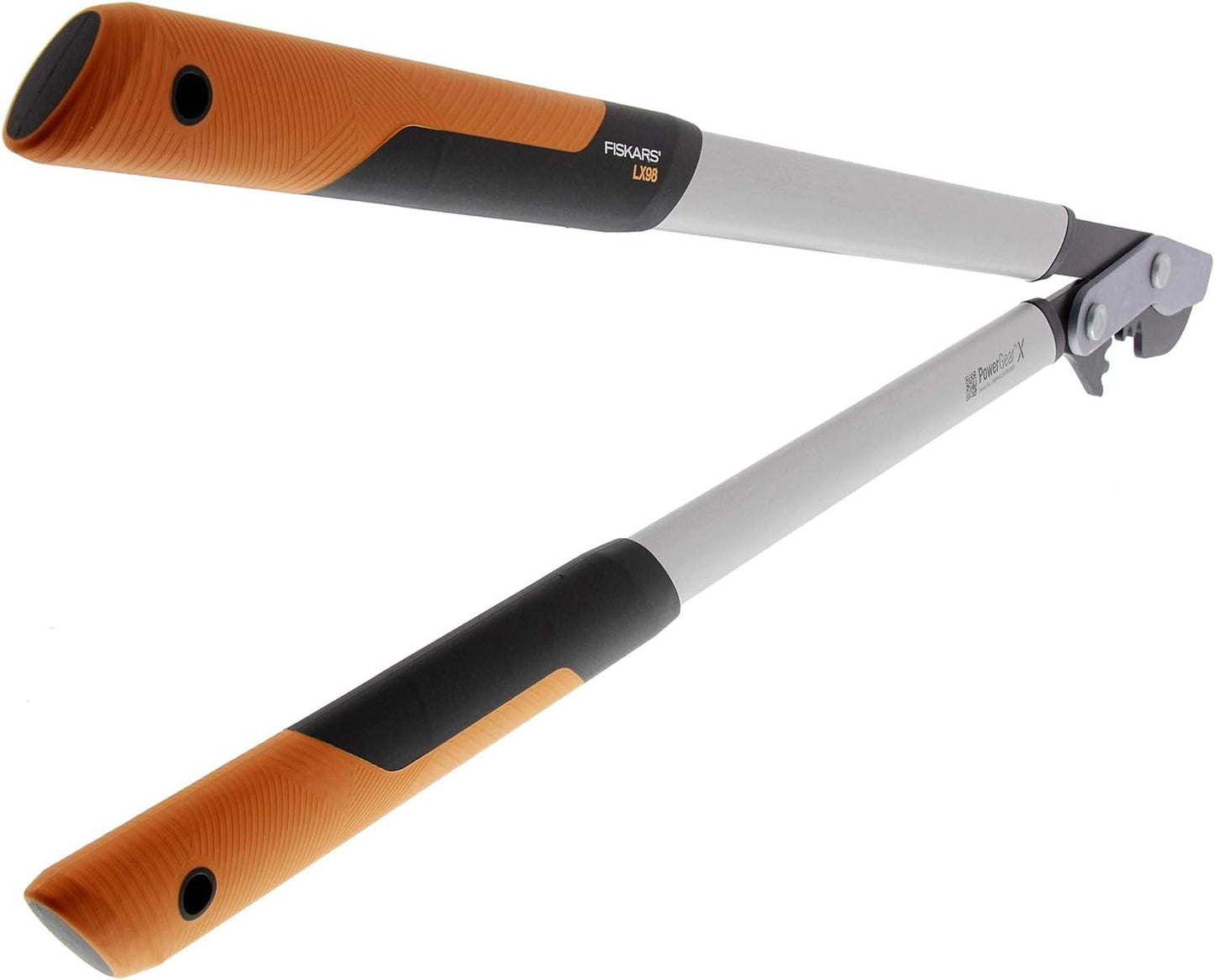 Cesoie per potatura Fiskars LX98 con manici ergonomici arancioni e neri, lame in acciaio di alta qualità, meccanismo PowerGear X per un taglio efficiente. Strumento da giardinaggio ideale per tagliare rami e siepi con precisione e facilità.