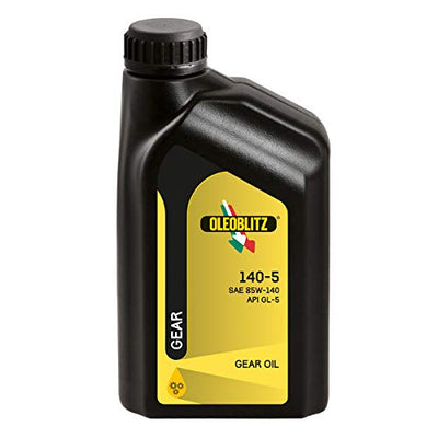 Olio per ingranaggi OLEOBLITZ 140-5 SAE 85W-140 API GL-5 in flacone nero da 1 litro, ideale per la lubrificazione di trasmissioni e differenziali, garantisce massima protezione e prestazioni ottimali.