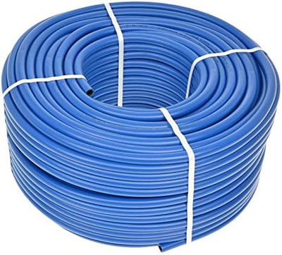 Rotolo di tubo flessibile in PVC blu, ideale per impianti idraulici e irrigazione. Resistente e durevole, perfetto per uso domestico e industriale. Lunghezza 50 metri, diametro 20 mm. Adatto per acqua potabile e liquidi non corrosivi.