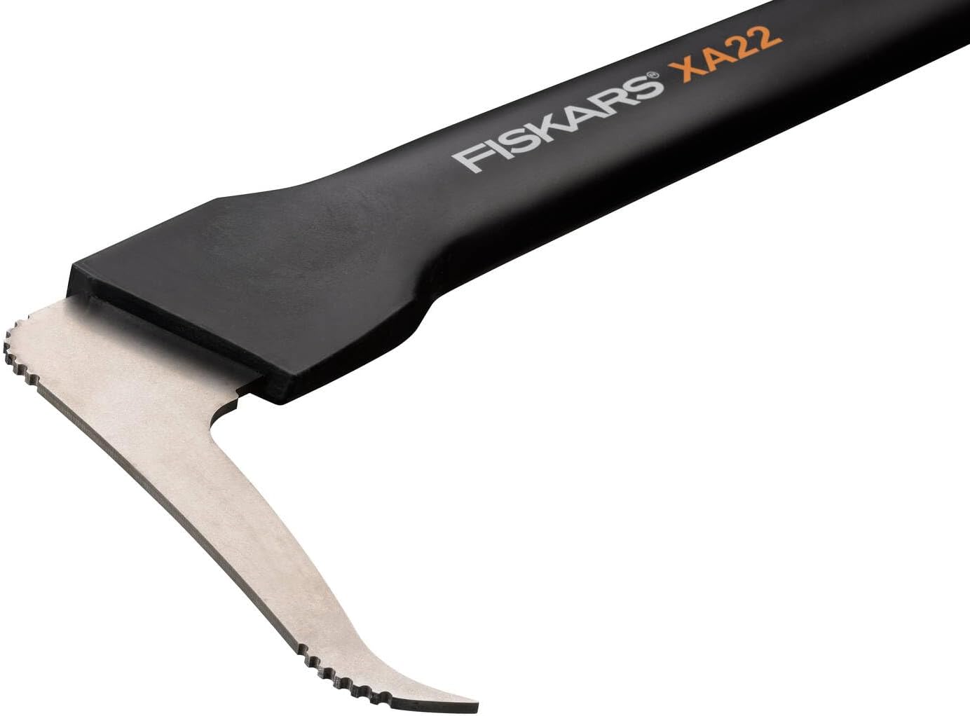 Fiskars XA22, gancio da tronchi con manico nero ergonomico e lama in acciaio, ideale per la gestione e il sollevamento di tronchi di legno. Strumento robusto e durevole per lavori forestali.