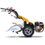 Motocoltivatore Pasquali SB28 PowerSafe giallo e nero, dotato di motore frontale e pneumatici robusti, progettato per lavori agricoli su terreni impegnativi. Equipaggiato con manubrio ergonomico e comandi di sicurezza, offre elevata efficienza e affidabilità grazie alla protezione della fresa e alla struttura resistente.